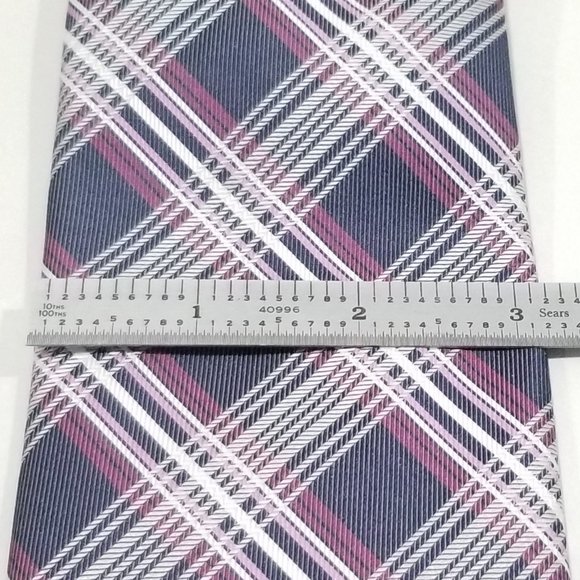 Stafford - Plaid Tie - Navy Pink and White - Picture 7 of 9